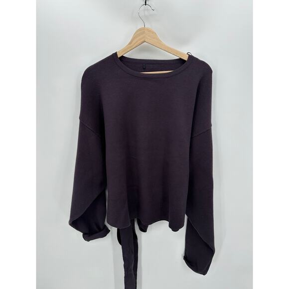 Zara Sweaters - Zara Sweater Women Medium Plum Purple Tie Wrap Belted‎ Chunky Thick Crewneck